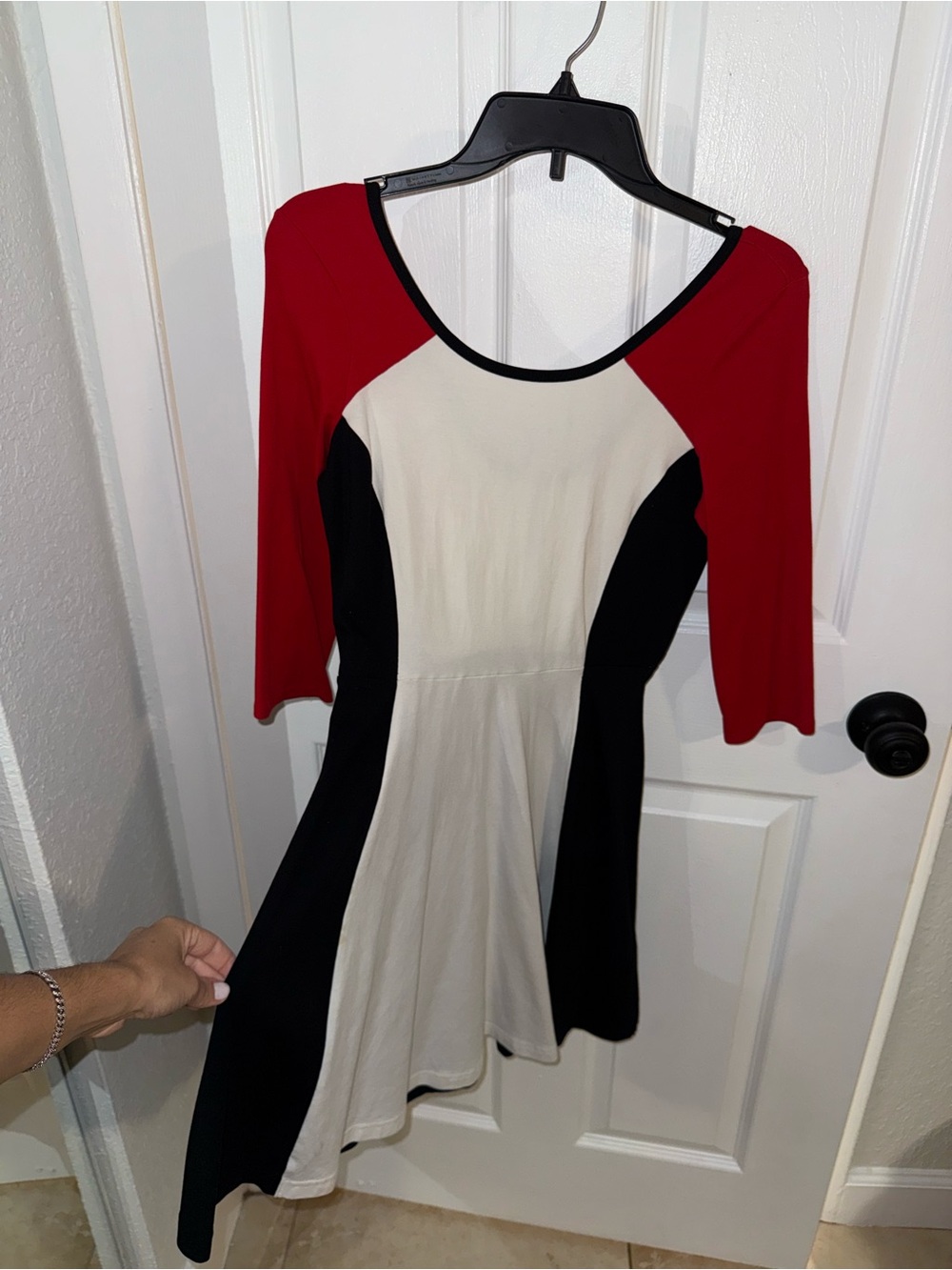 Colorblock Fit & Flare Dress in Red, Black & white